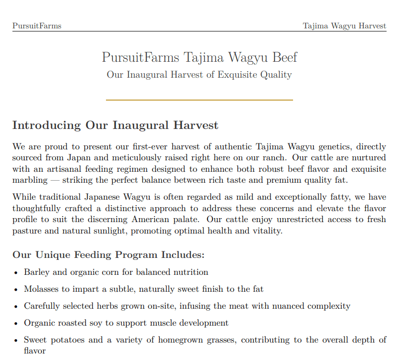 PursuitFarms RANCH Exclusive 100% Wagyu - 1/4 Cow, 1/2Cow Share - PursuitFarms