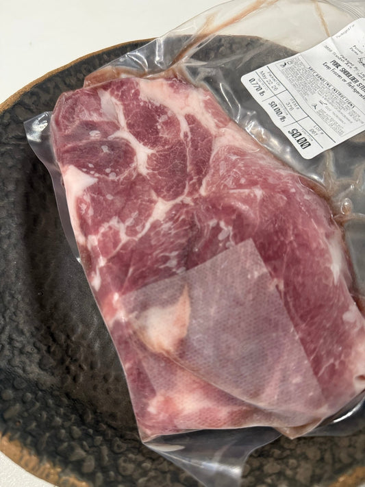 10 days dry aged: 100% Fullblood Mangalitsa (young) .7 - .9 avg Pork Shoulder Steak - PursuitFarms