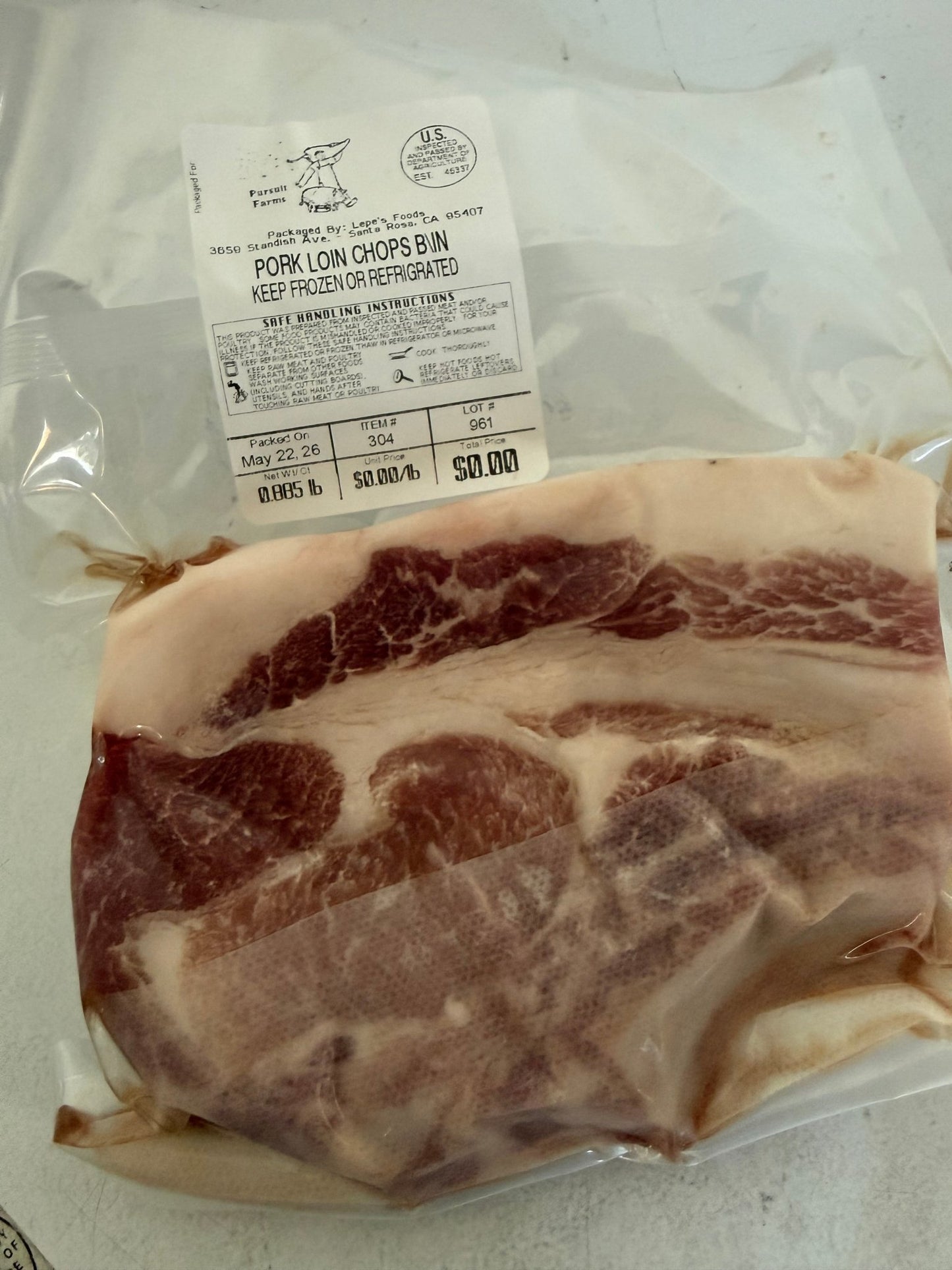 10 days dry aged: 100% Fullblood Mangalitsa (young)RANDOM - pick Pork Chop (.6) pounds From our Farm - PursuitFarms